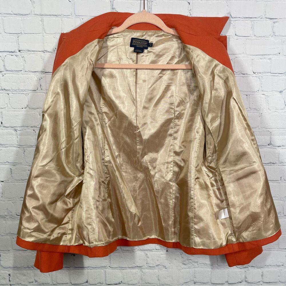 Pendleton Blazer Women Size 12 Orange Virgin Wool Office Business Jacket - Picture 8 of 13